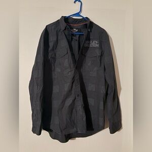 Harley Davidson Black Work/Dress Button Up Shirt Mens Medium Pockets/Lightweight